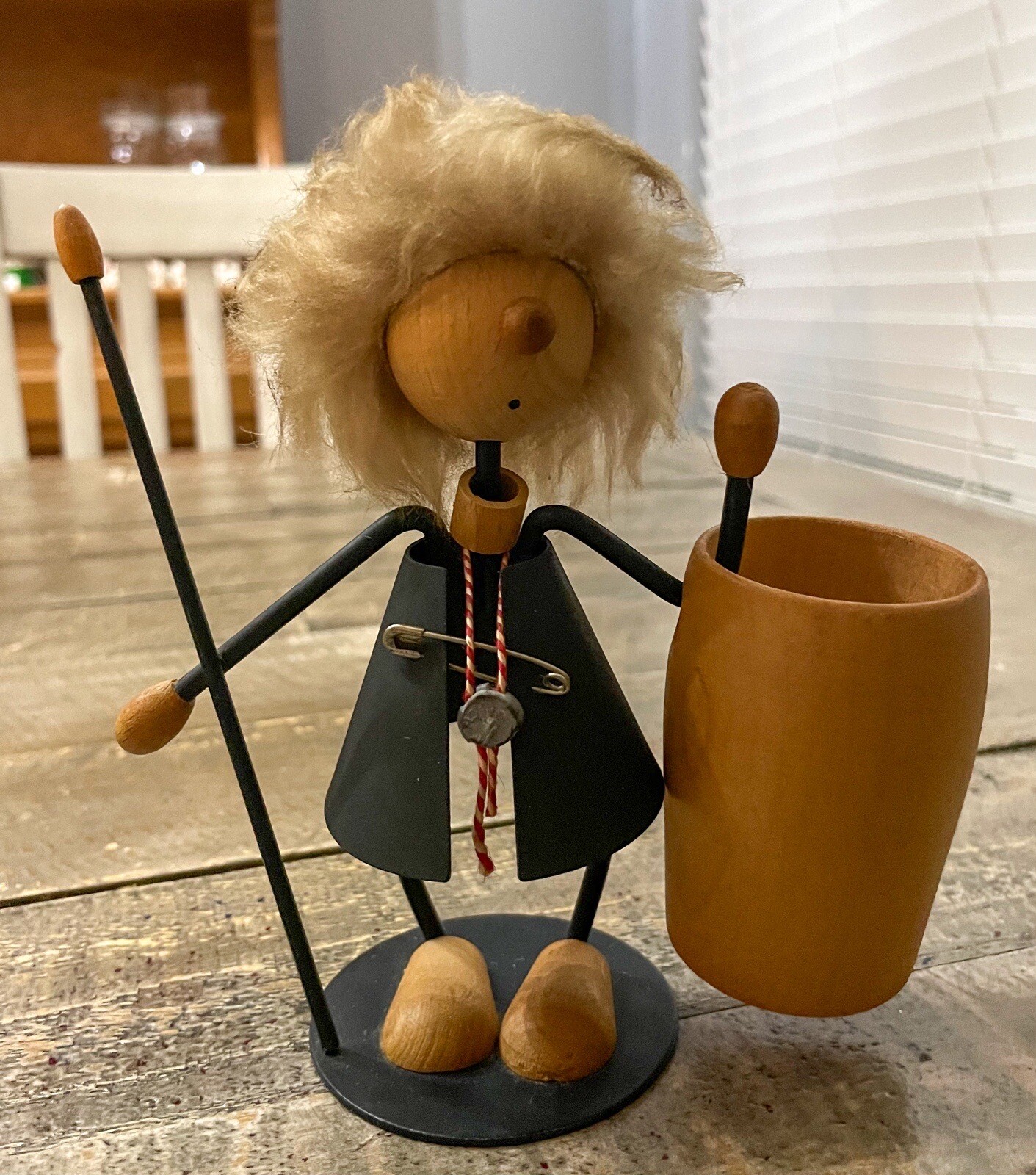 Berghausen Vintage Wood Metal Figurine 1950s Toothpick Holder Made In Germany