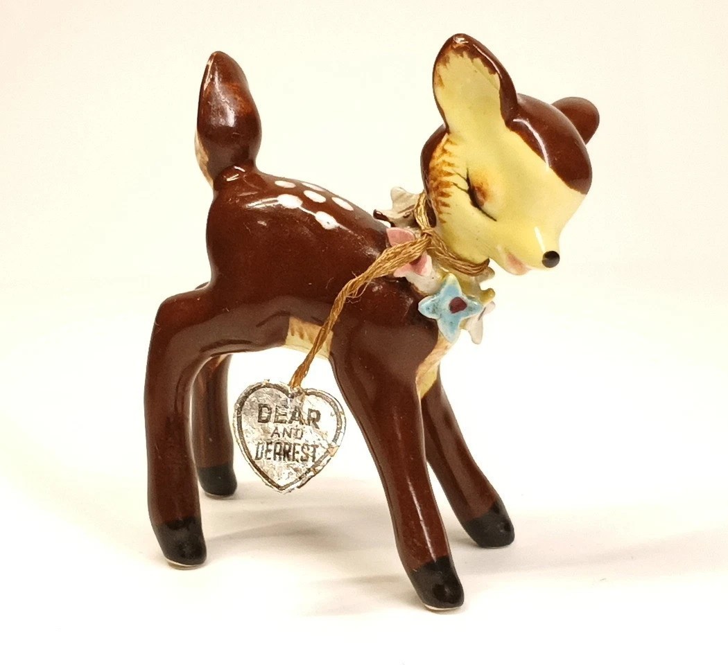 JAPAN Vintage 1950s Napco Baby Fawn Deer “Dear And Dearest” Decorative Figurine