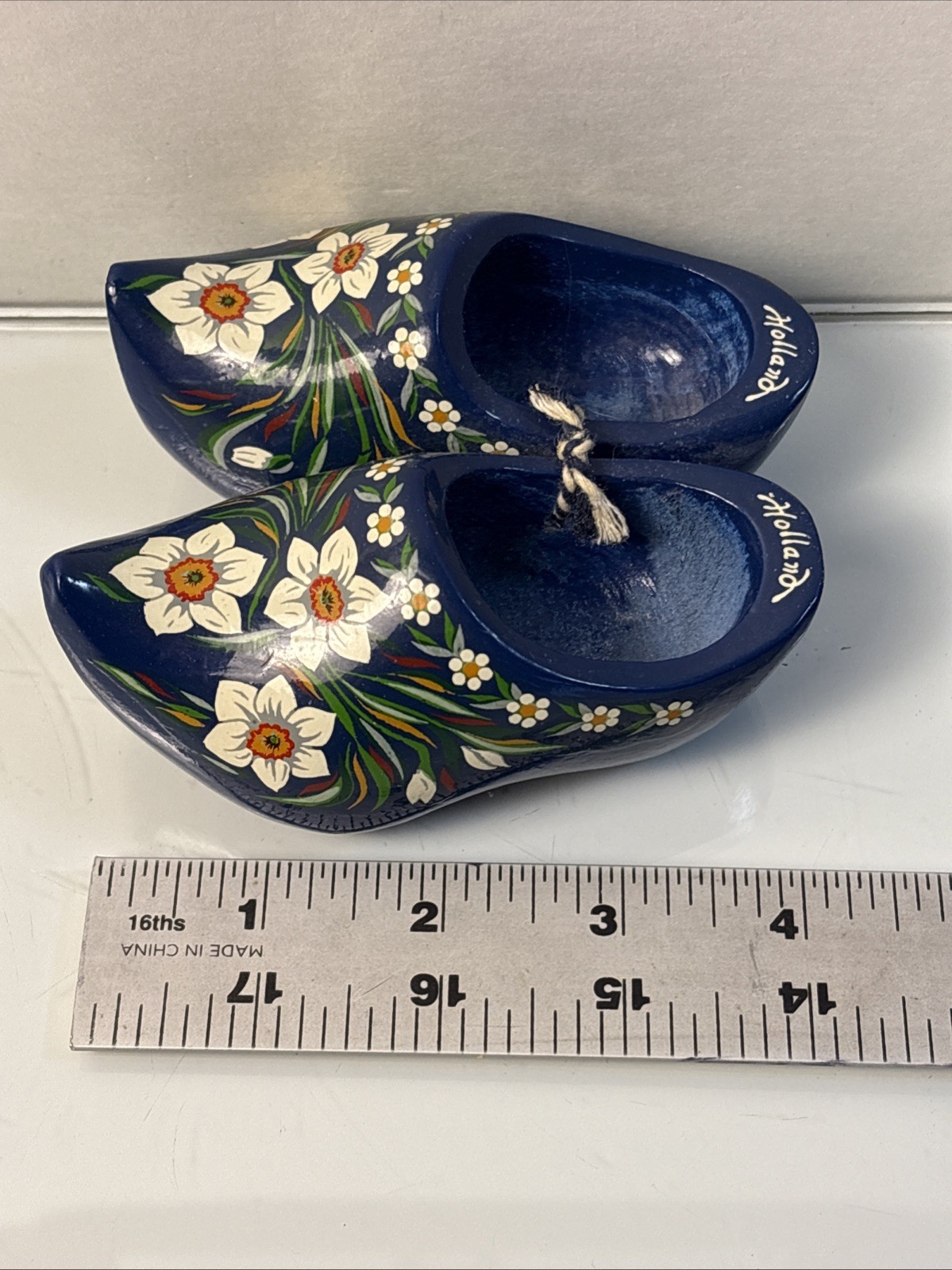 Holland Wooden Shoes Miniature Blue Floral Decor 4x4x1.75 Clomps