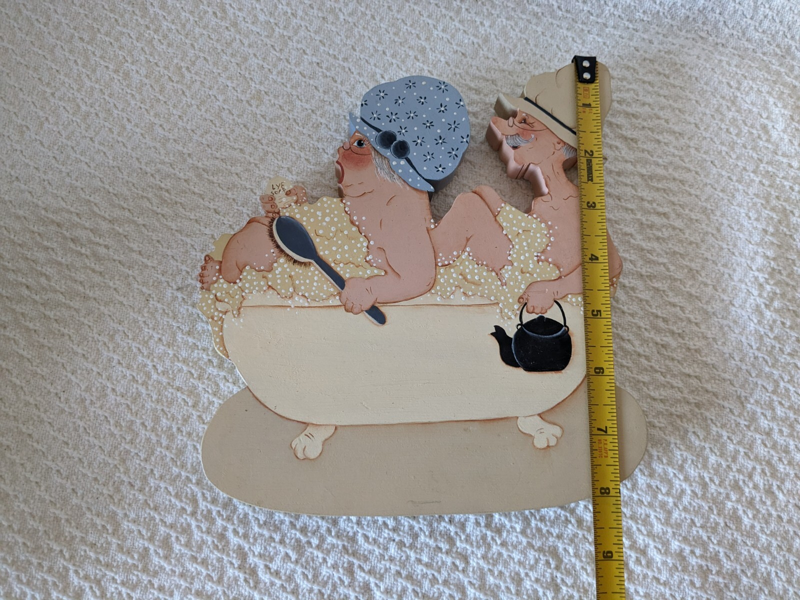 Folk Art Handmade Art Wood Plaque “Bath Time” Hand Painted