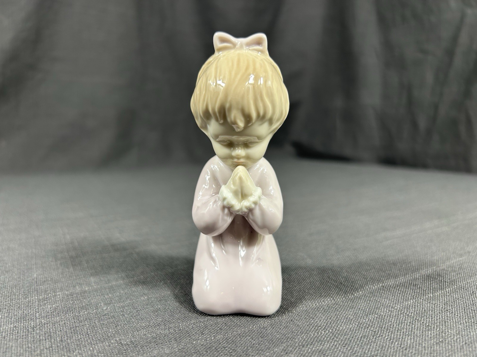 Vintage Roman Japan Porcelain Praying Girl Child Figurine Pink Dress Religious