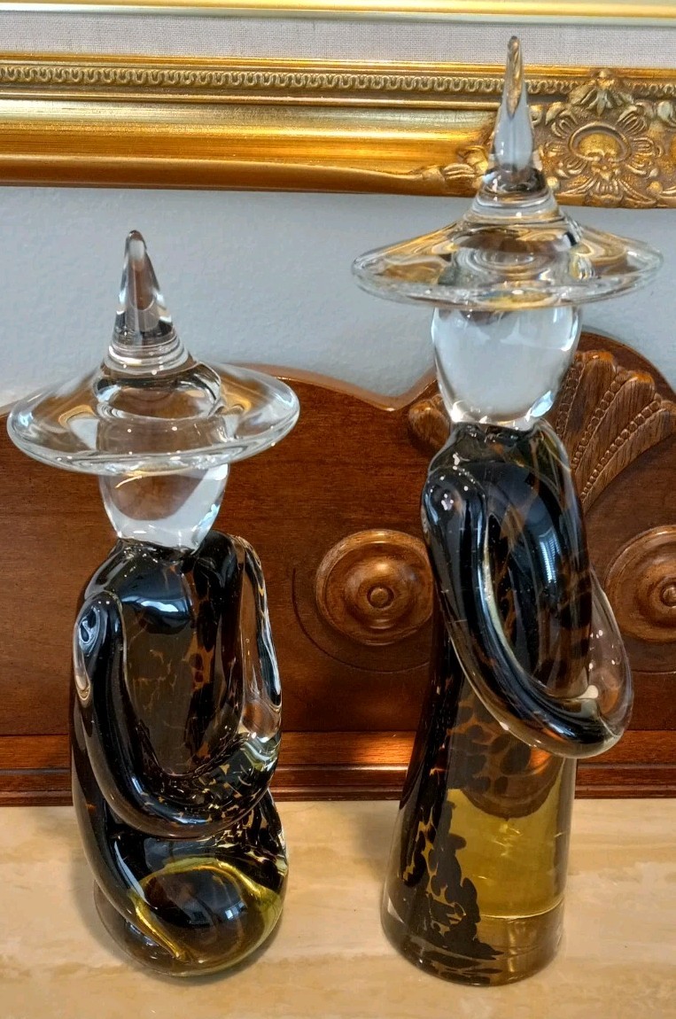 Vintage MCM Pair of MURANO Sommerso Asian Amber 10″-12″ Figurines ~ Excellent