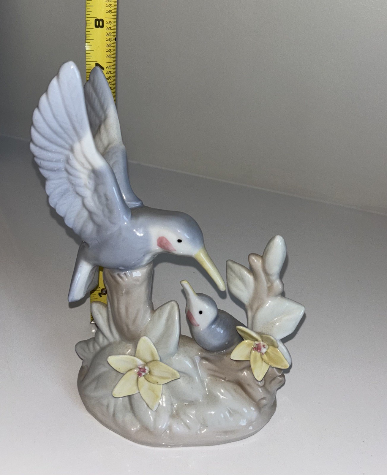 Vintage George Good Gaylord Porcelain Hummingbird Mother & Baby w/ Flowers