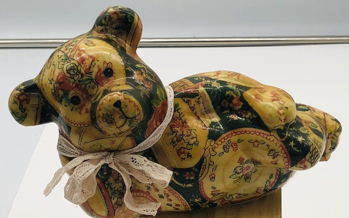 Porcelain Patchworks Floral Teddy Bear *Takin it Easy* by Joan Baker Designs