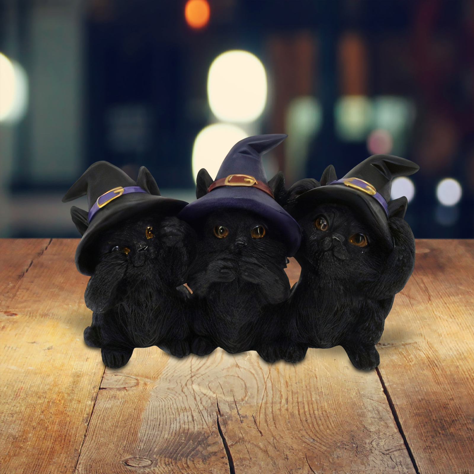4.50″W 3-PC Black Cat Hear-No, See-No, Speak-No Evil Figurine Set