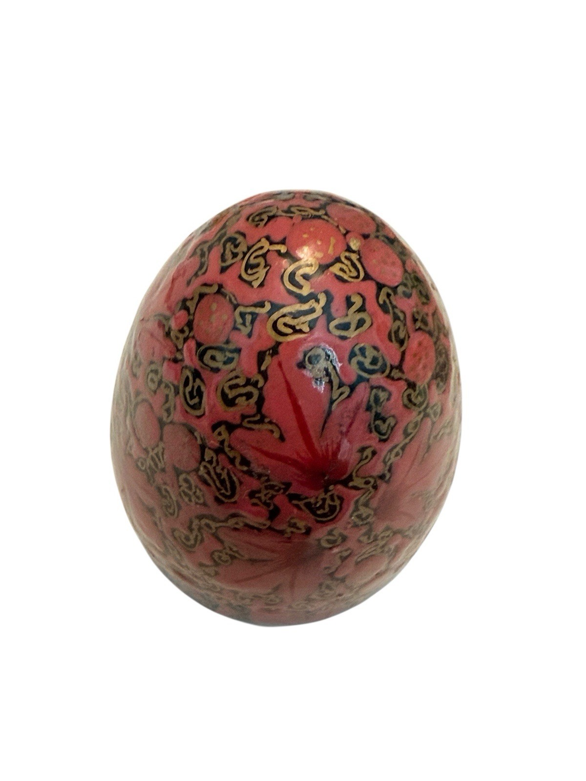Multicolor Hand Painted Wooden Art Decorative Egg 3” Fall Leaves Gold Accents