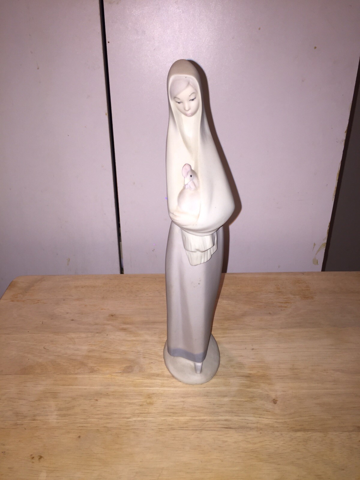Vintage Lladro ? 11” Figurine Matte Glaze Woman Carrying Rooster Cock Made Spain