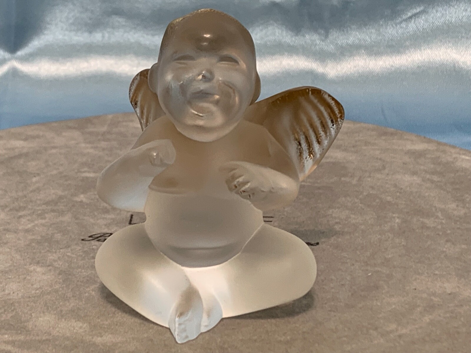 Rare Pair of Lalique Crystal Baby Angels Cherub Figurines Signed Glass France