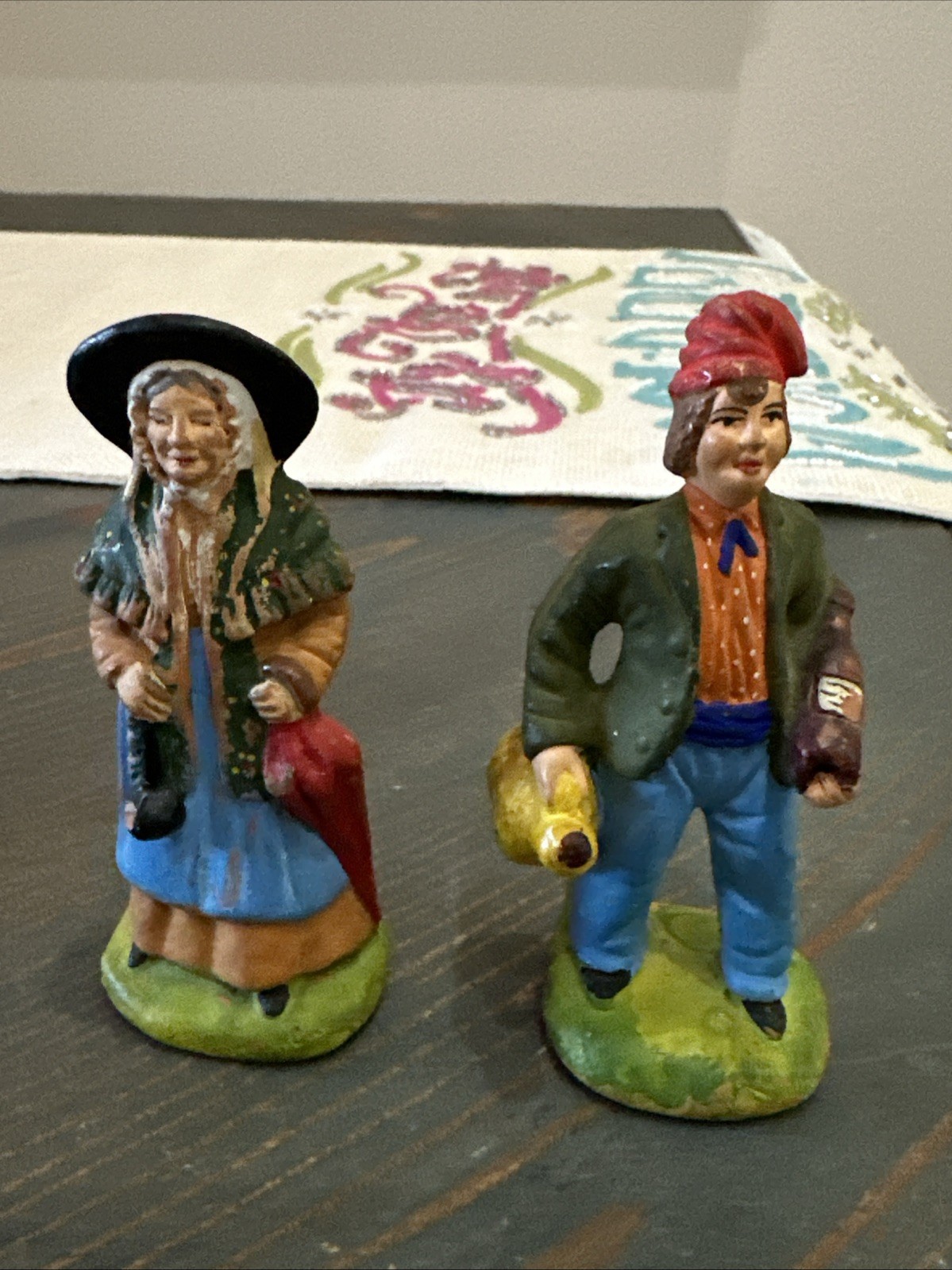 VTG Marcel Carbonel Santon? Made In France Figurines Lot of 2 Man Women 3.5″-4″