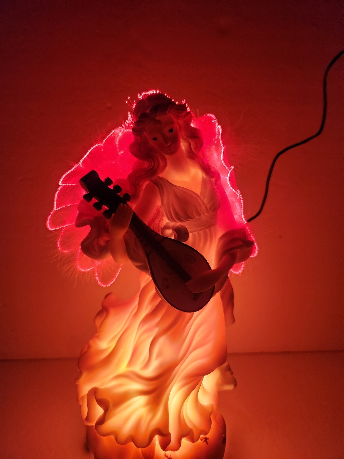 Vintage Fiber Optic Angel Playing Mandolin Lighted Works Resin Spiritual