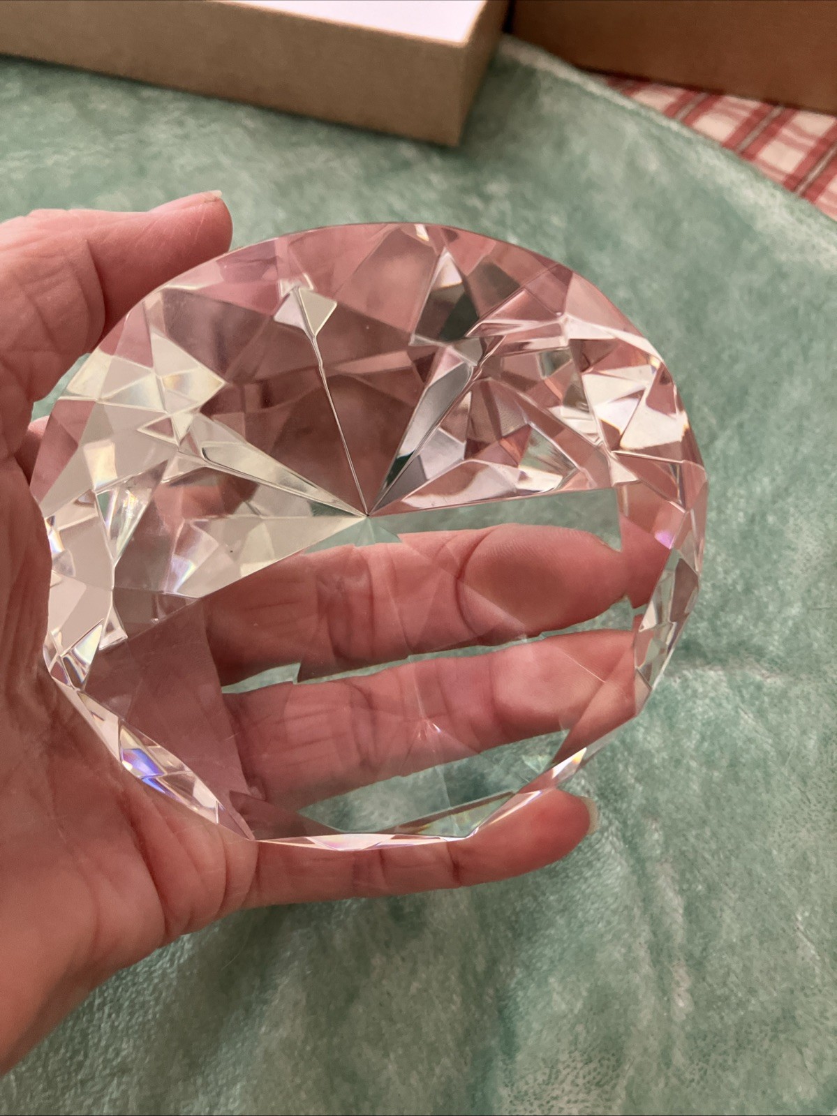 Crystal Diamond Cut Paper Weight 5″x3″ EUC Fun Gift & Great For Newly Engaged!