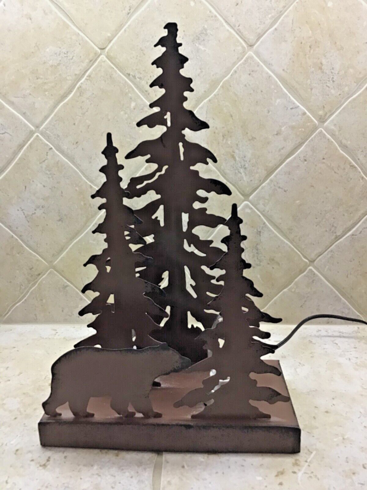 Rustic Brown Metal Bear in the Forest Table Decorative Night Light