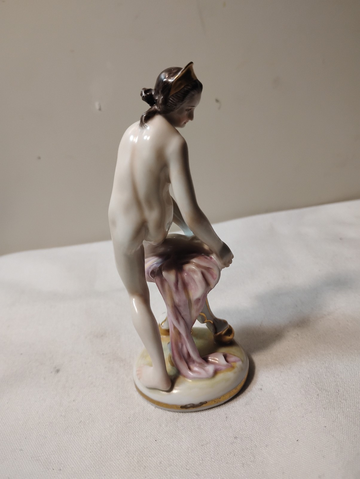 FINE Antique Dressel Kister Art Nouveau Nude Porcelain Figurine In Bath READ 5″T