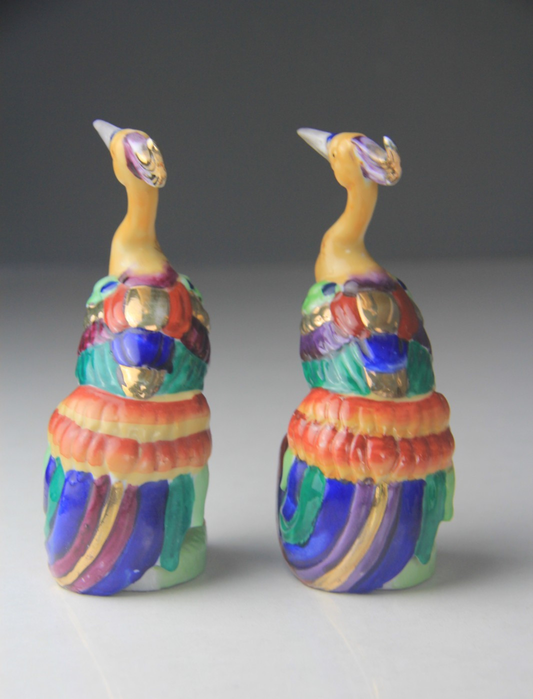 VTG Occupied Japan Multi-Colored Pheasant Bird Figurines w/ Long Tail Feathers