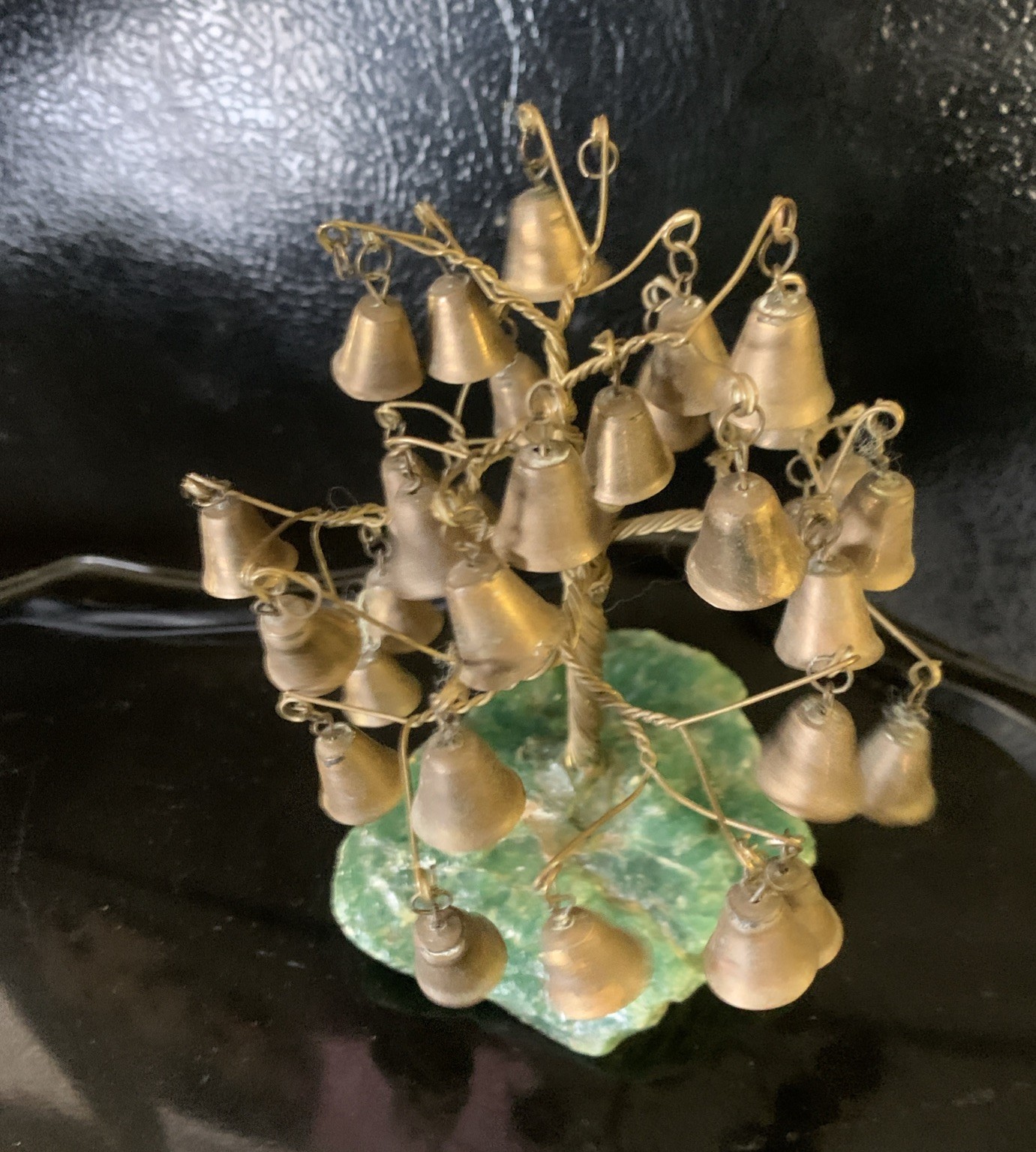Vtg Copper Twisted Wire Bonsai Prosperity Tree Sculture Amazonite Stone W/Bells