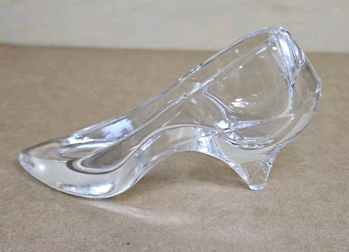 Vtg Pair Of Glass High Heel Shoes Clear Crystal Cinderella Slippers Oneida ?