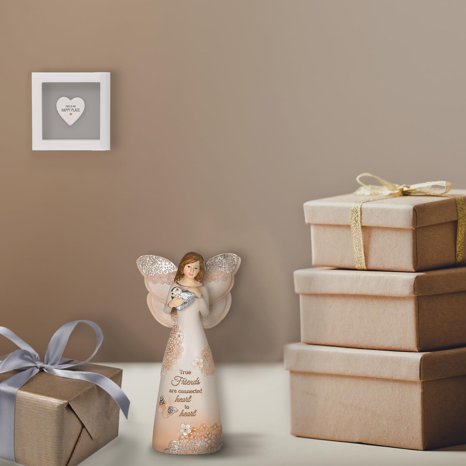 Pavilion Gift Company Angel Figurine 6″ White/Silver True Friends Modern Floral