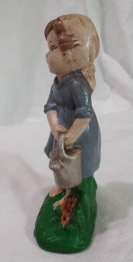 Girl with Watering Can + Flowers Figurine Statue 6″ Home Decor AJ Porcelain 1979