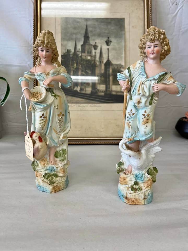 Vintage Porcelain Figurines Pair – 9.5” Tall