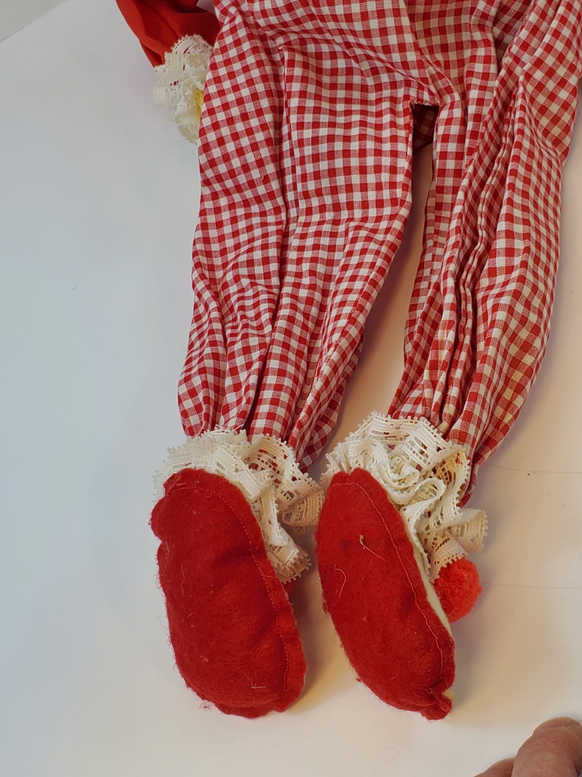 Vintage Handmade Clown Wood Block Shelf Sitter Red & White Checkered Pants