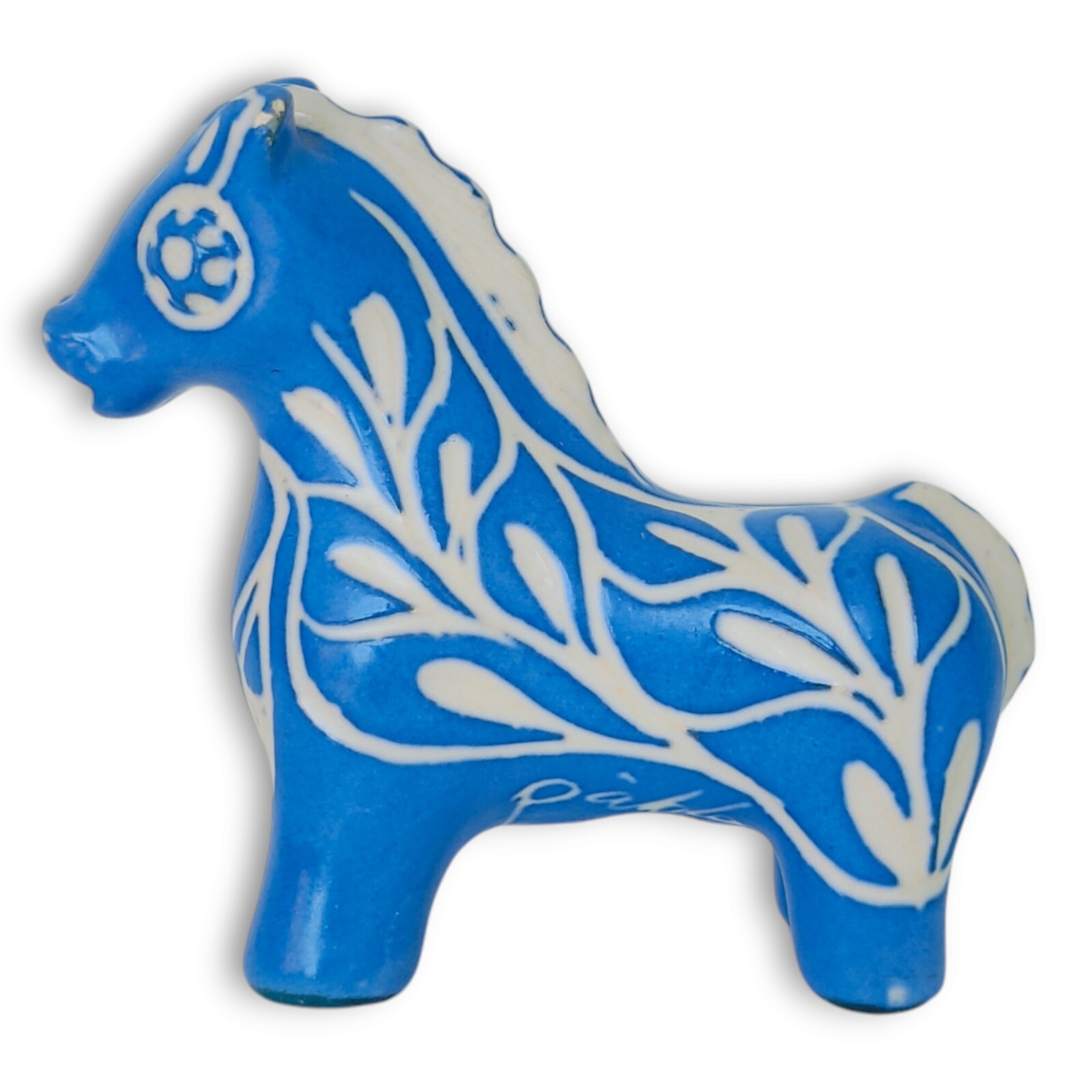 Vintage Pablo Zabal Blue Zoo Sgraffito Ceramic Horse Figurine Chile