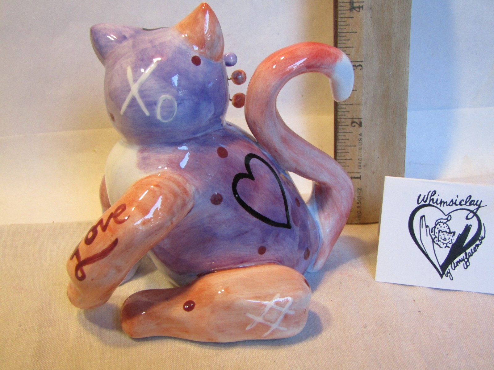 Very Rare Quirky WhimsiClay “Fancy” Cat Figurine from the very early Annaco Days