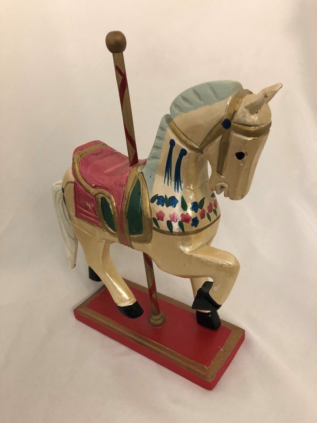 Painted Wood Multicolor 11.5″ Carosel Horse Figurine