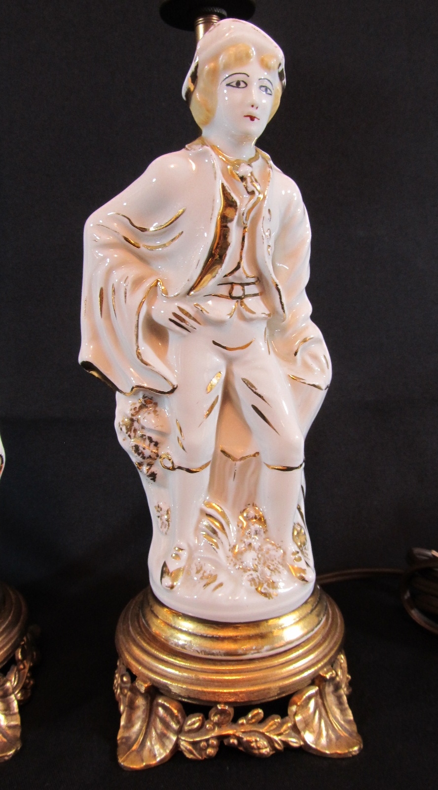 Pair of Ceramic Figural Vanity/Boudoir Lamps Man & Woman Figurines ~All Original