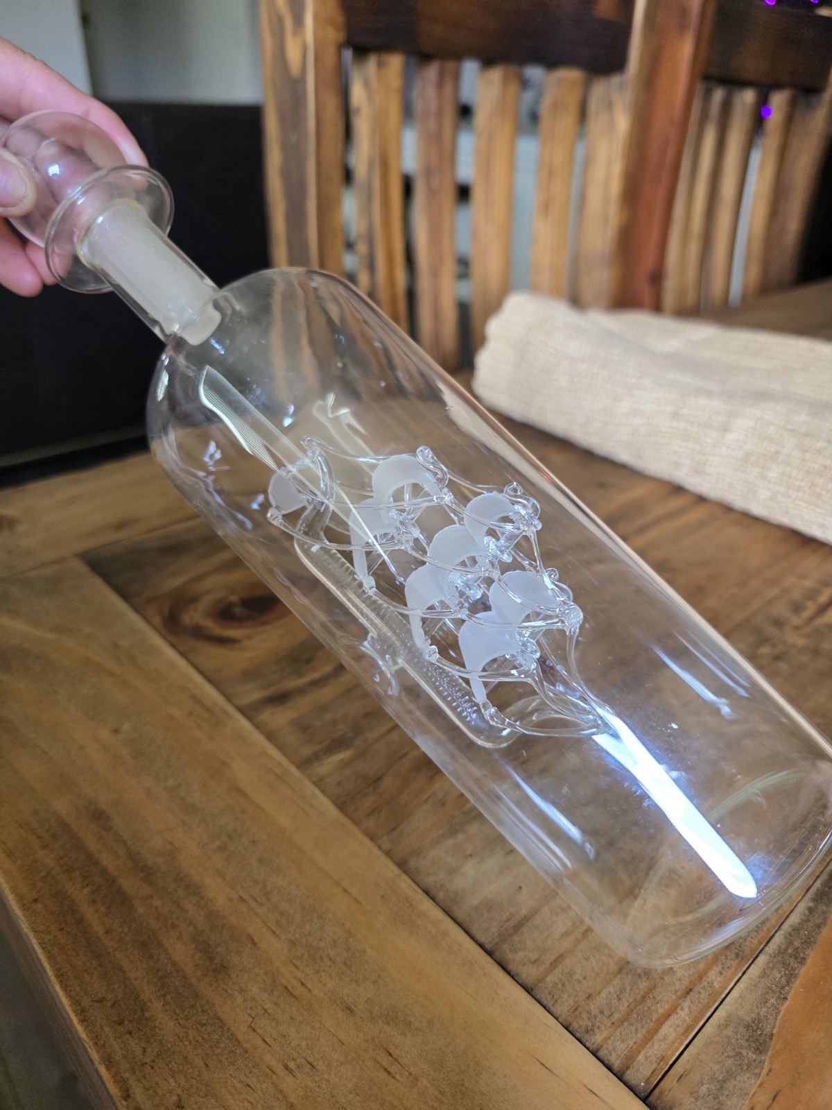 Glass Ship Figurine 3D Effect Nautical Decor Clear White for Any Room