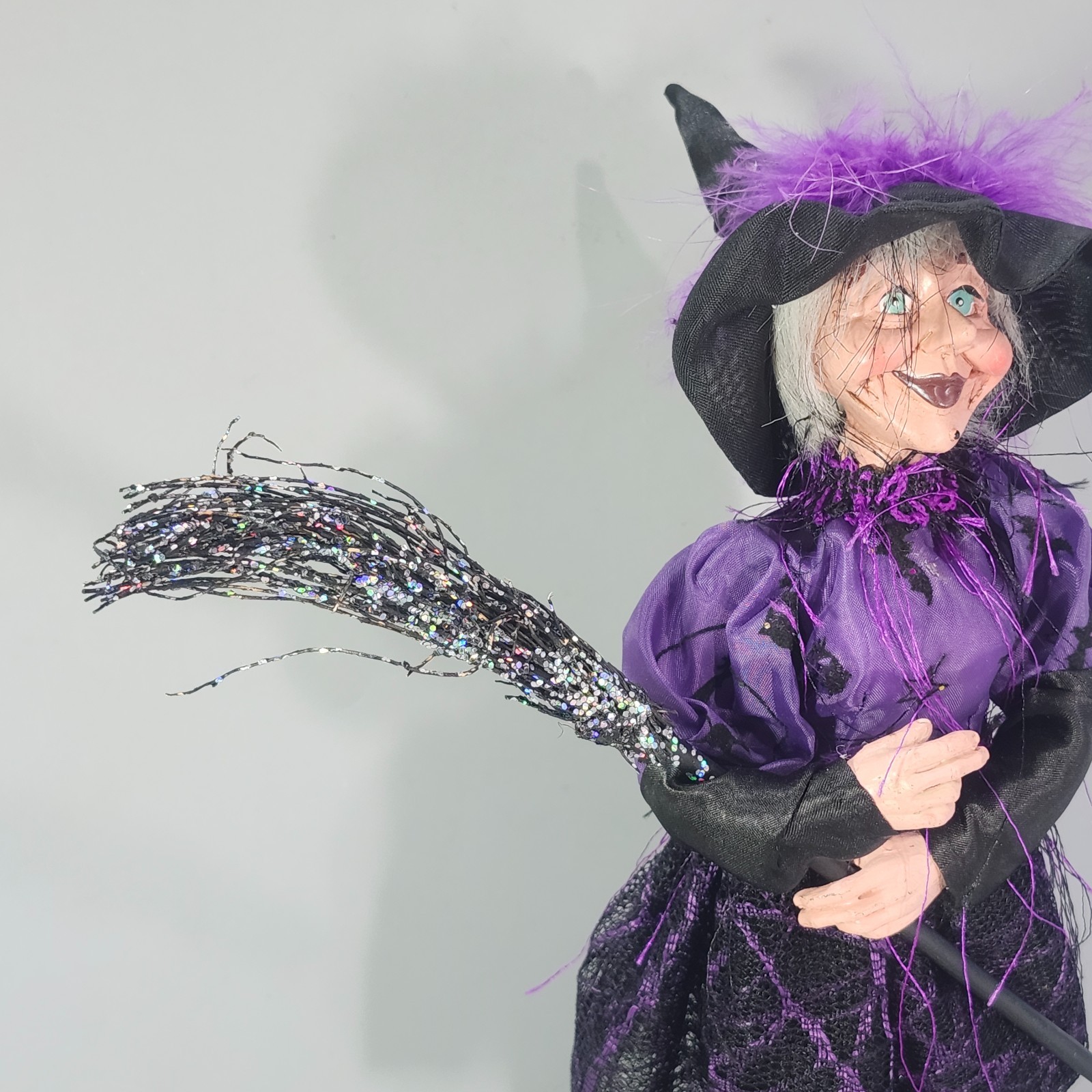 Studio 33 Halloween Decor Witch Figurine with Broom Black Purple Outfit 15″ Doll
