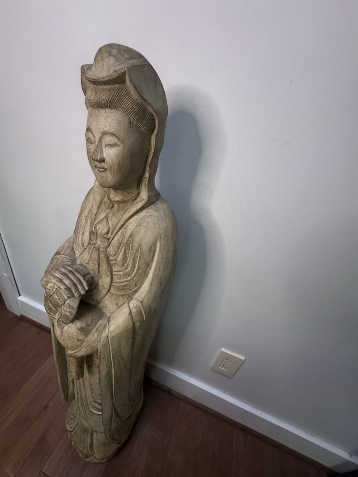 Large Hand Carved Wooden Guanyin Kwan Yin Statue 40” Asian Buddhist Sculpture
