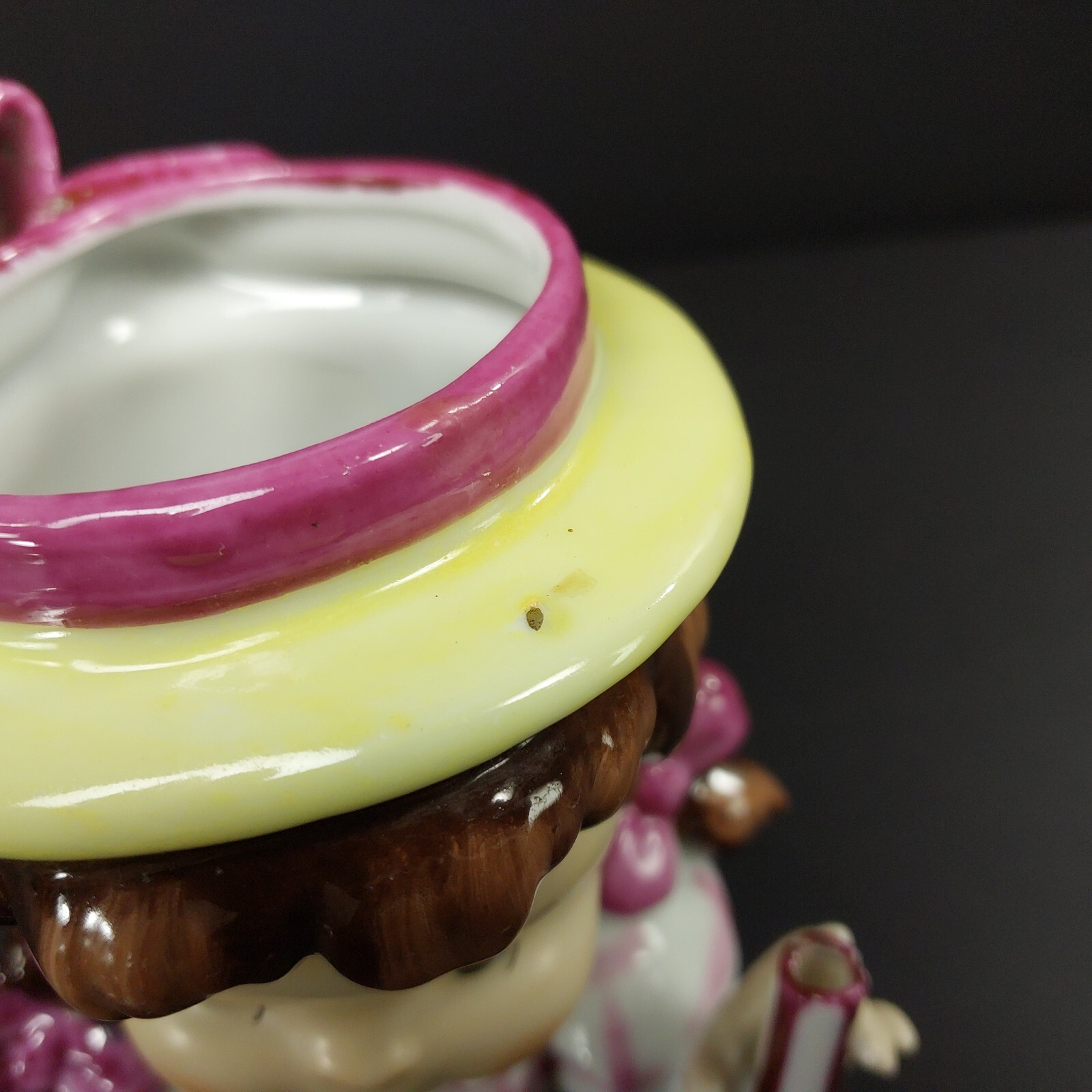 Napco Head Vase Planter Pink Plaid Pigtailed Porcelain Unbrella Lady Japan