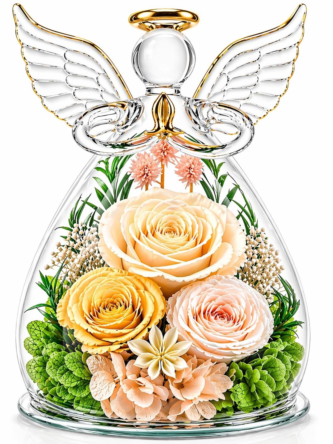 Preserved Rose Glass Angel Figurine – Forever Flowers for Mother’s Day, Birthday