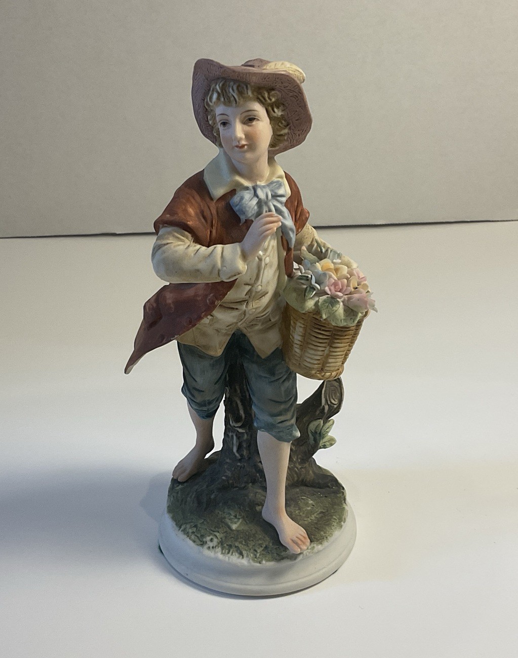 Vintage 8260 Boy with Flower Basket Porcelain Figurine 8” Andrea by Sadek Style