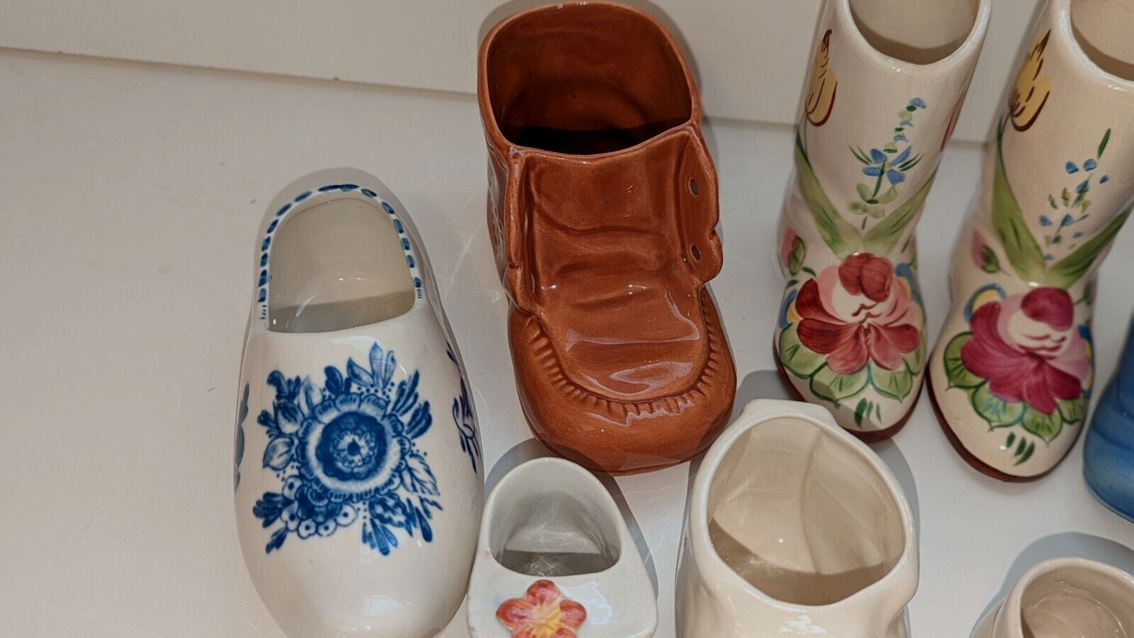 Collection of 14 MINIATURE PORCELAIN, CERAMIC, GLASS, SHOES/BOOTS