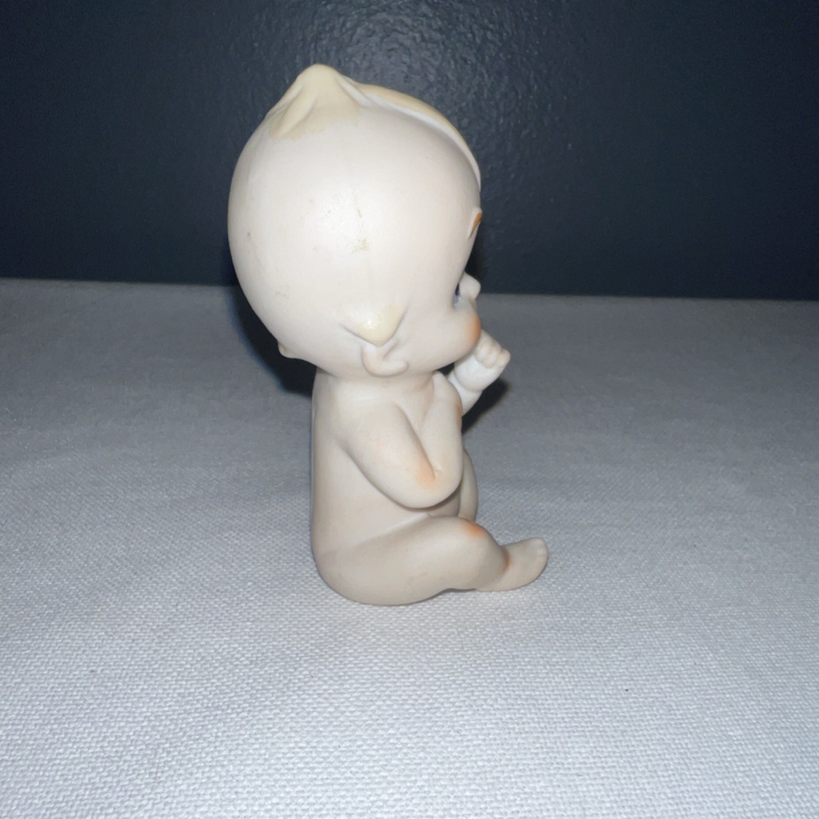 Vintage Kewpie Porcelain Baby Figurine, Hand Painted, Matte Finish, Beige,