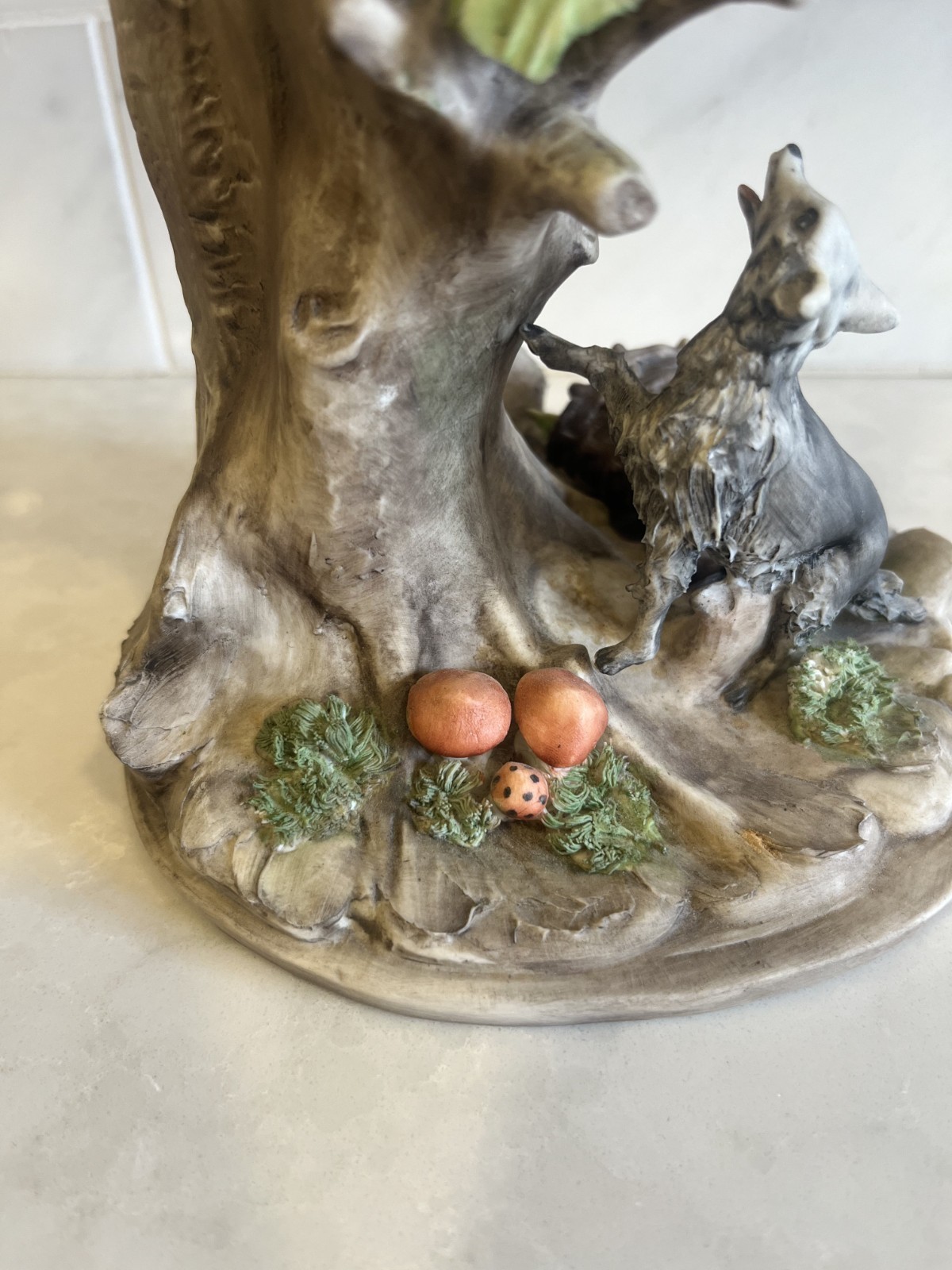 Italian Porcelain Figurine Boy Tree Wolf Capodimonte Style Large Ethan Allen