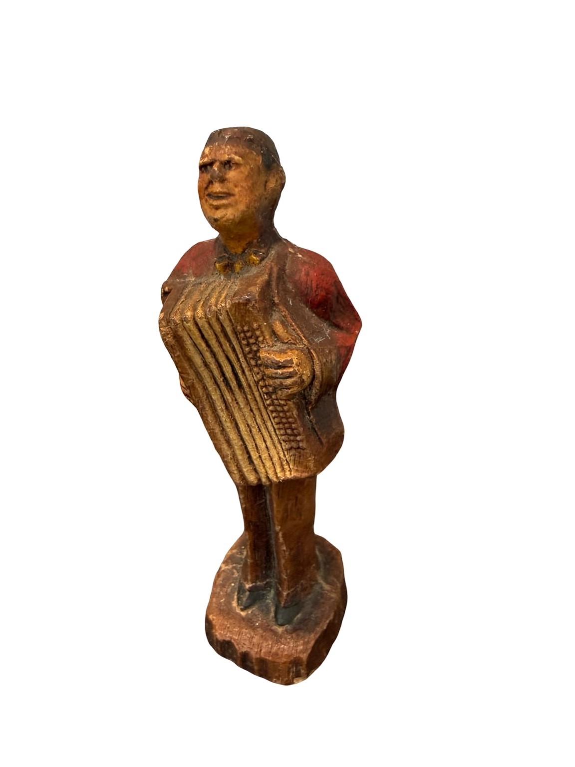 Vintage Hand Carved Wood Accordion Player Folk Art Musician Figure 5″ Tall
