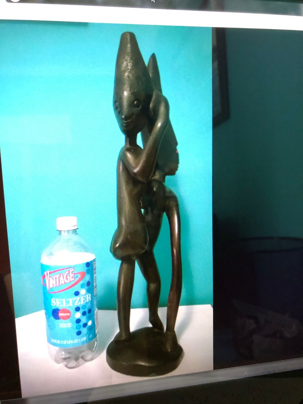ANTIQUE AFRICAN – ” LOVELY COUPLE” WOOD FIGURINE-COMPOSITION 20 1/4 ” H ,4.9 lb.
