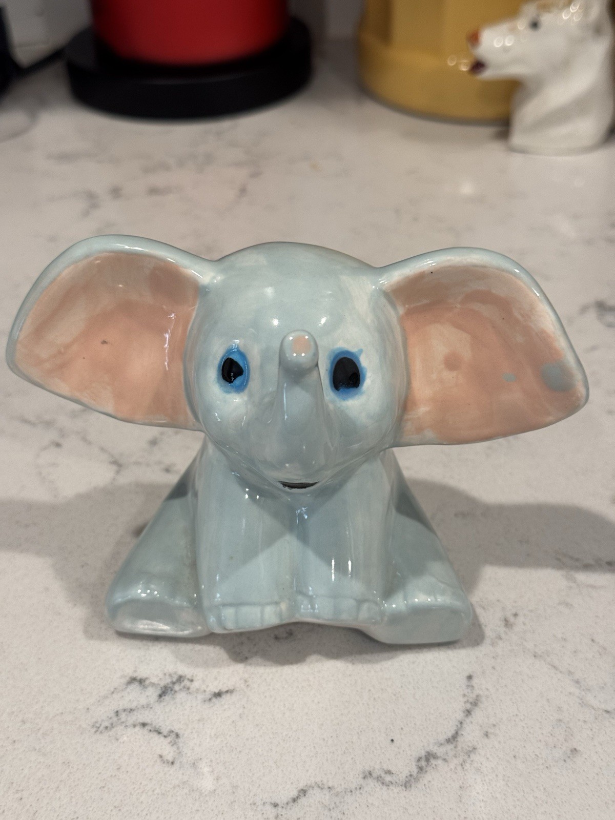 Hobby Ceramicraft Sitting Elephant Bisque Figurine with Dumbo Style Paint
