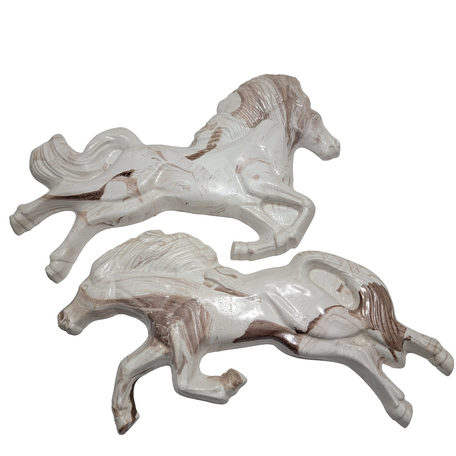 Vintage Resin Galloping Horses Wall Hanging Decor Marble Look and Design