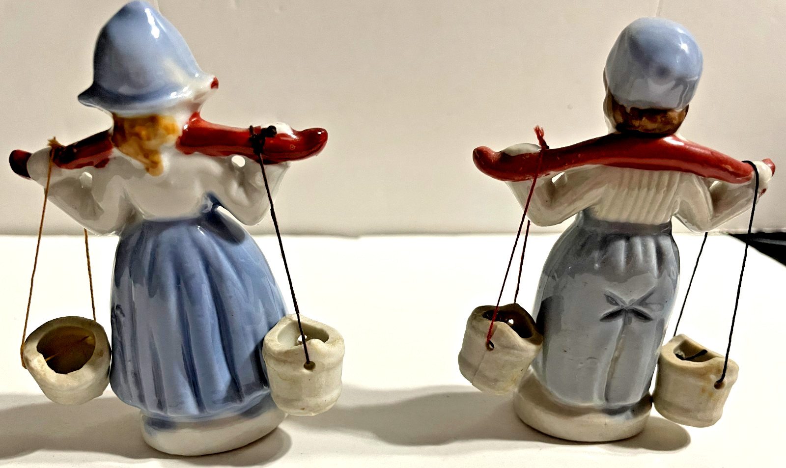 Porcelain pair man & woman water carriers occupied Japan 3.75 in x 2.50 in