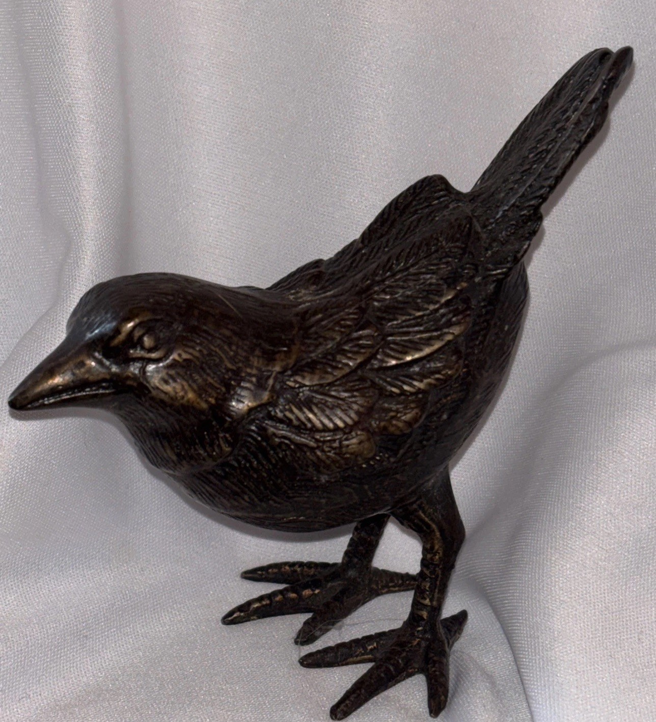 Bird Figure Bronze Brass Gilded Metal Sparrow Figurine