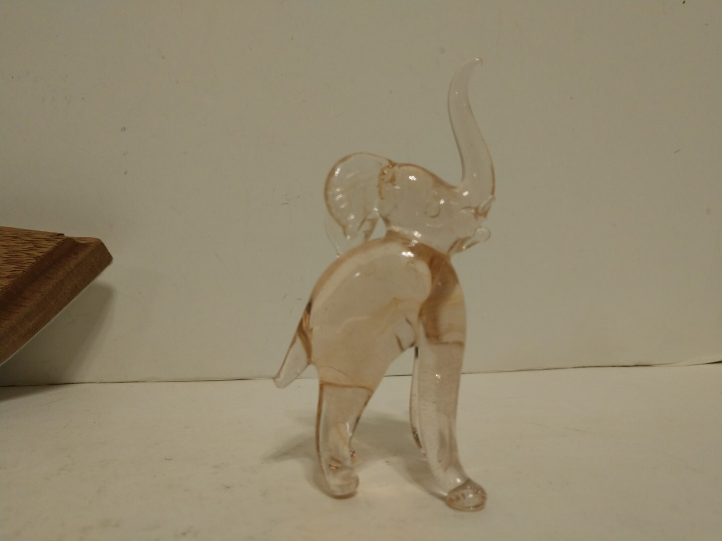 Vtg Handblown Art Glass Pink ELEPHANT & Clear BULL Figurines Lot of 2 Figures