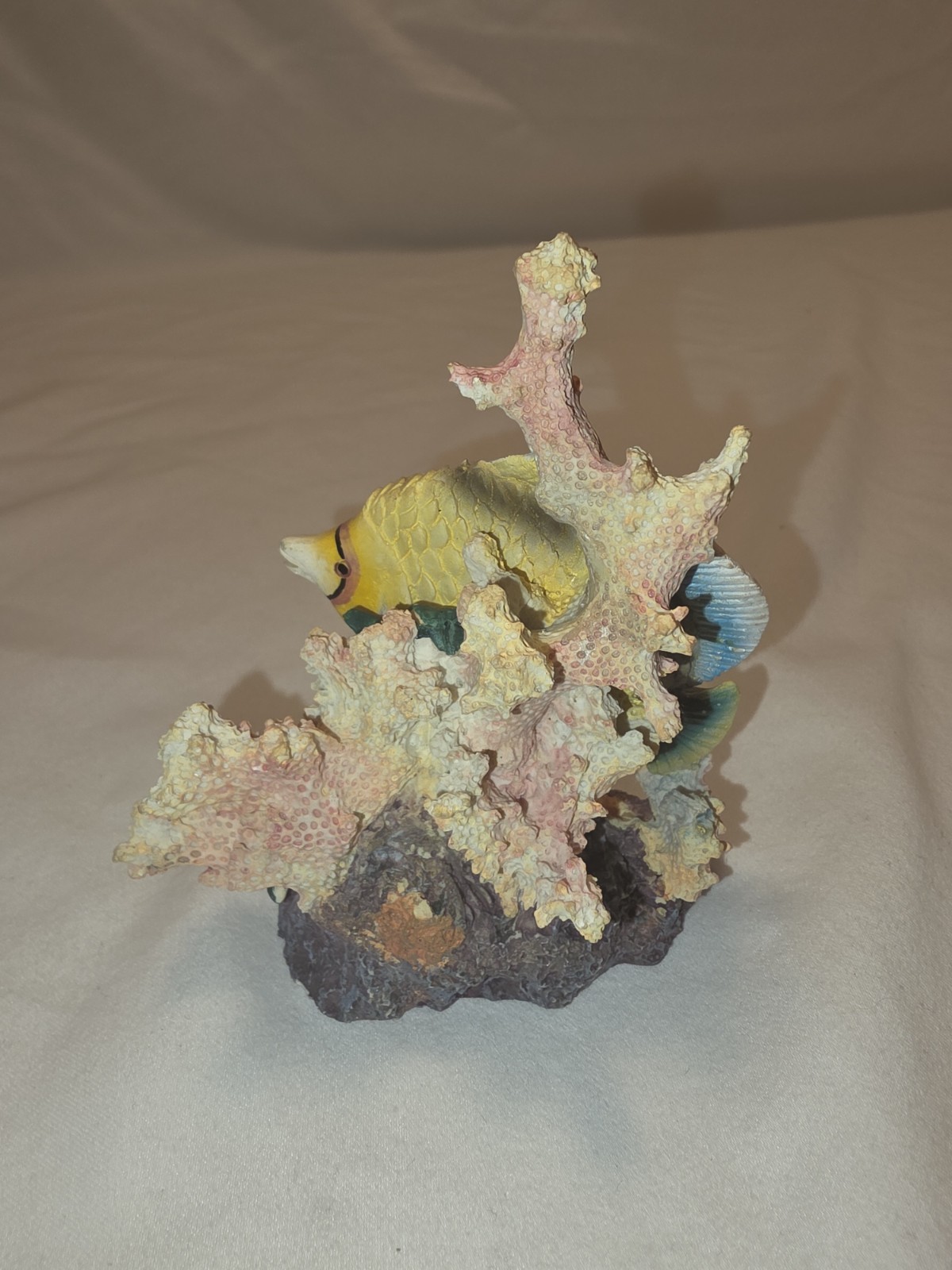 Vintage Resin Decorative Yellow and Blue Tropical Fish and Coral S