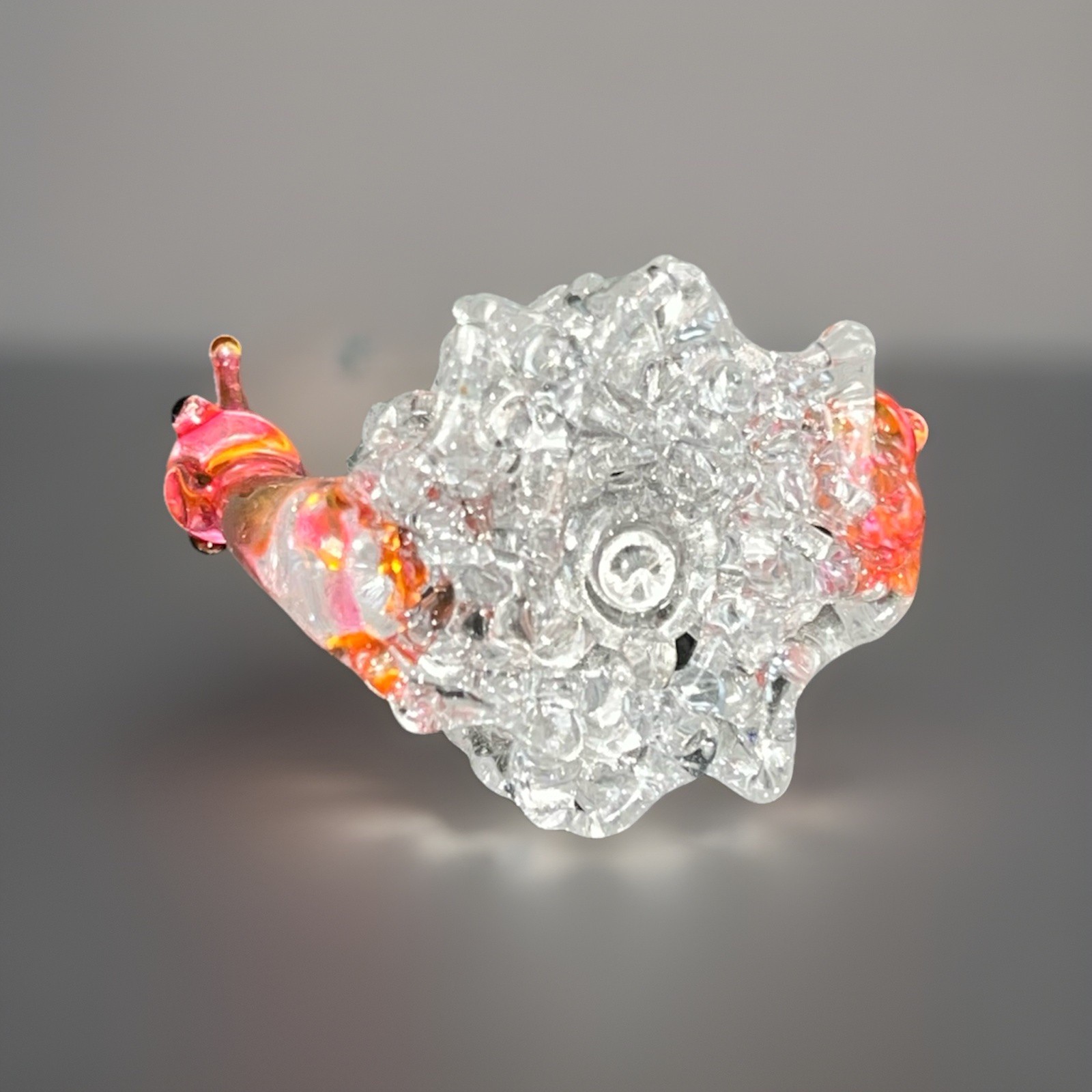 VTG. Pristine Sansukjai Hand Spun Crystal Snail RARE CADMIUM GLOW Bright Orange
