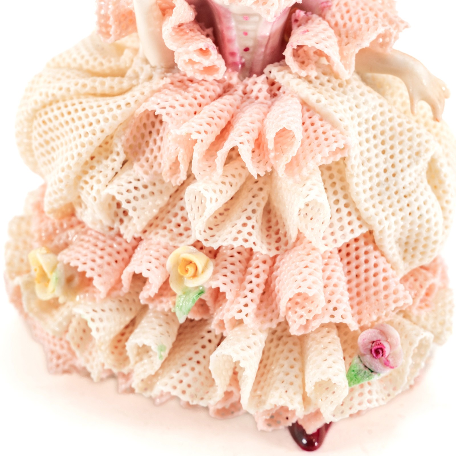 VTG MZ Irish Dresden Pink & White Porcelain Lace Figurine by Muller Volkstedt