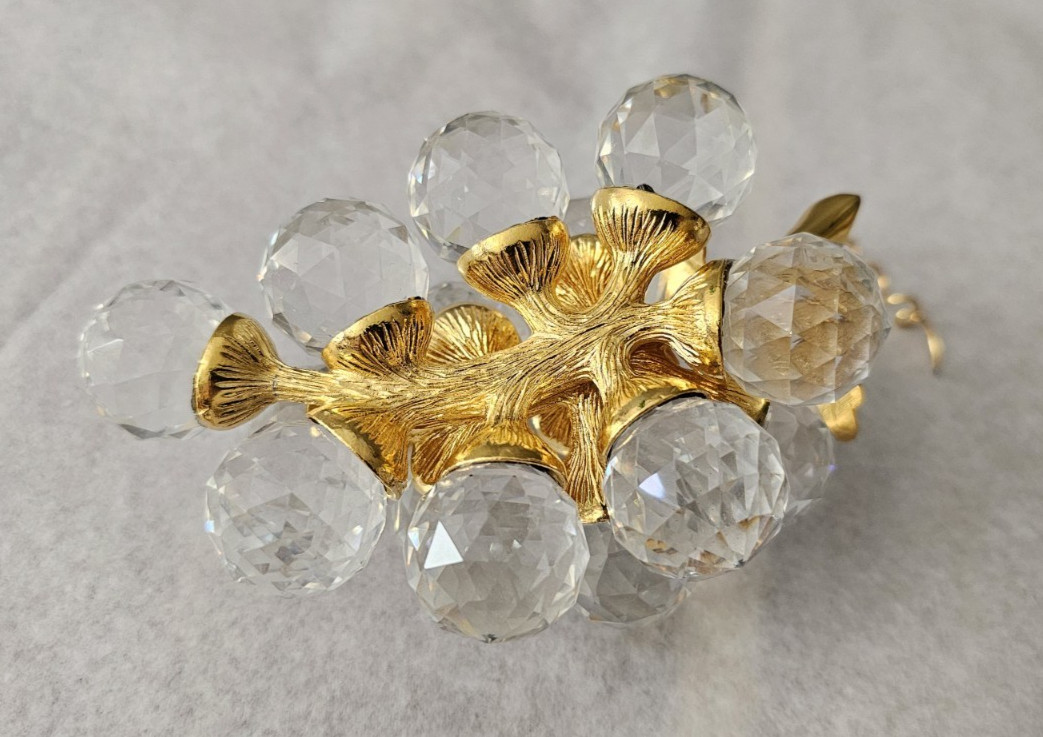Vintage Swarovski Crystal Sparkling Fruit Grapes Cluster On 24K Gold Plated Stem
