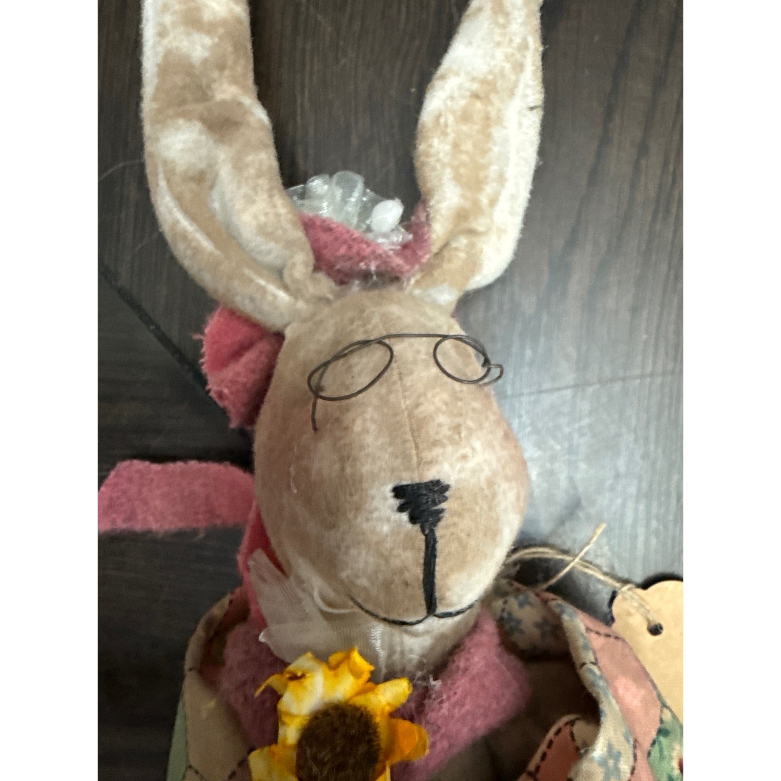 Miss Hattie Maudine Primitive Folk Art Bunny Rabbit Doll Quilted Patchwork 18″