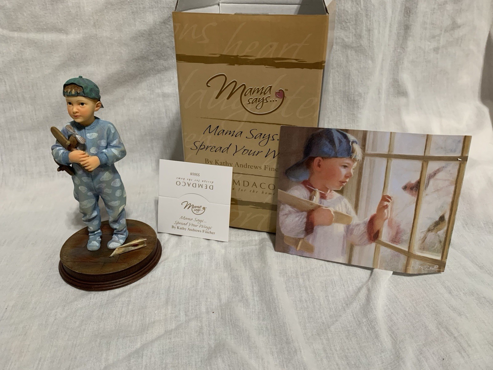 Demdaco Mama Says Spread Your Wings Figurine Kathy Fincher 2004 NIB Boy Plane